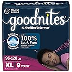 Goodnites Girls\' Nighttime Bedwetting Underwear, Size Extra Large (95-120 lbs), 9 Ct, Packaging May Vary
