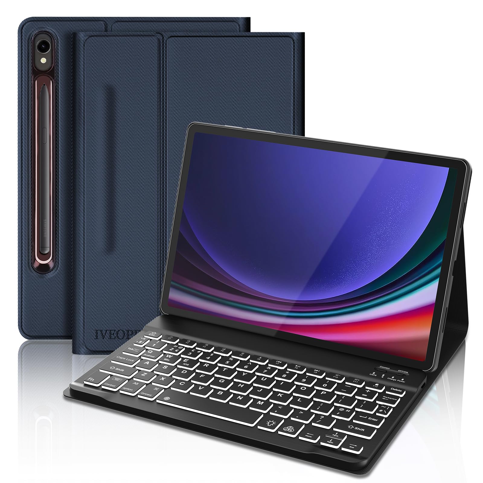 IVEOPPE Keyboard for Samsung Galaxy Tab S9/S8, Case Keyboard for Samsung S9 Tablet 11-Inch 2023, PU Case with Magnetic Detachable Wireless Keypad for Galaxy Tab S8, Blue