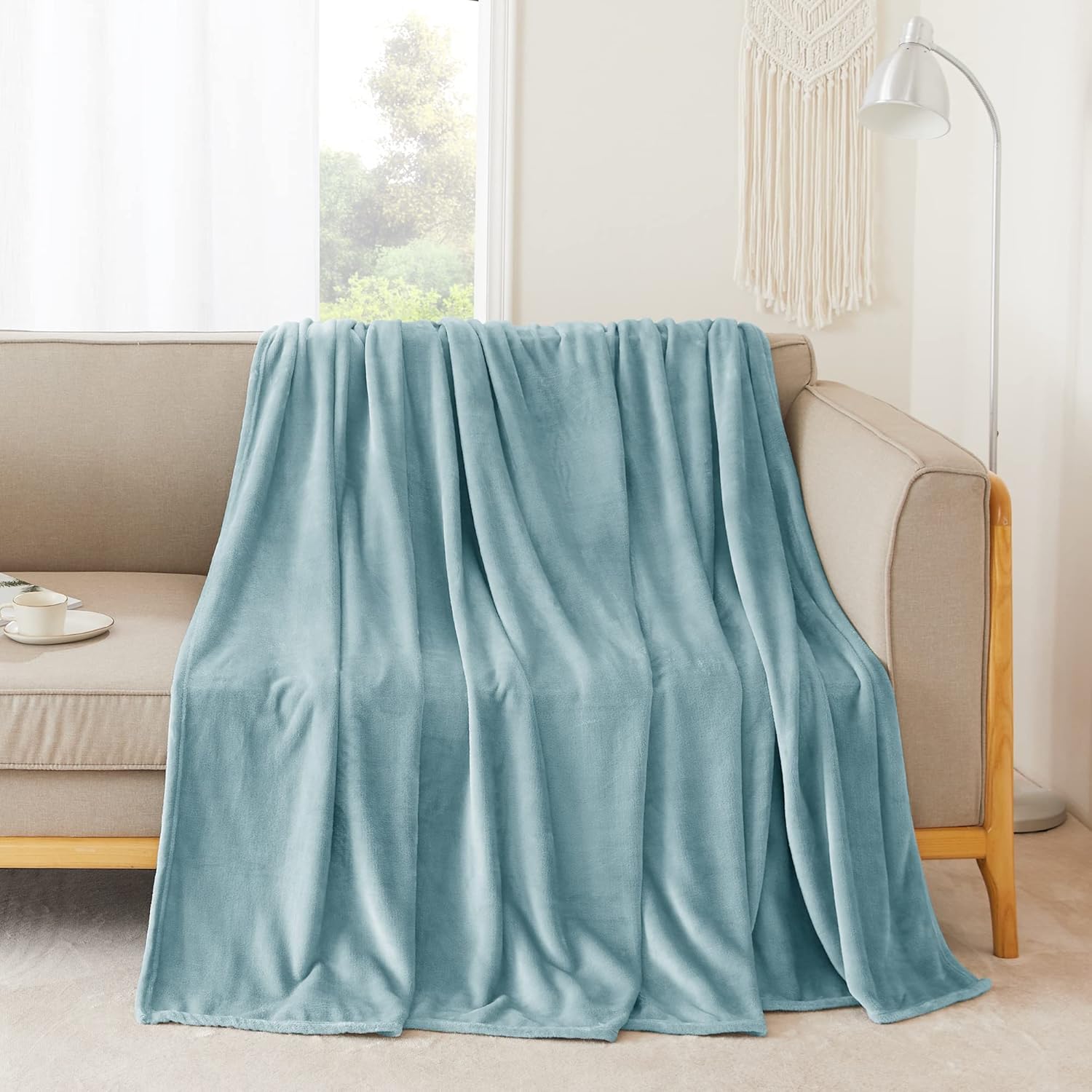 NICETOWN Stone Blue Fleece Fuzzy Throw Blanket Super Soft