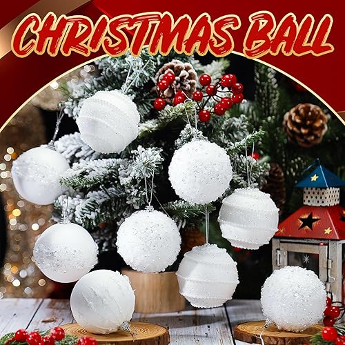 Miniatura 5 de Liliful 12 adornos de bola de Navidad para decoración de árbol de Navidad, bolas de espuma con purpurina inastillables para colgar, bolas de árbol