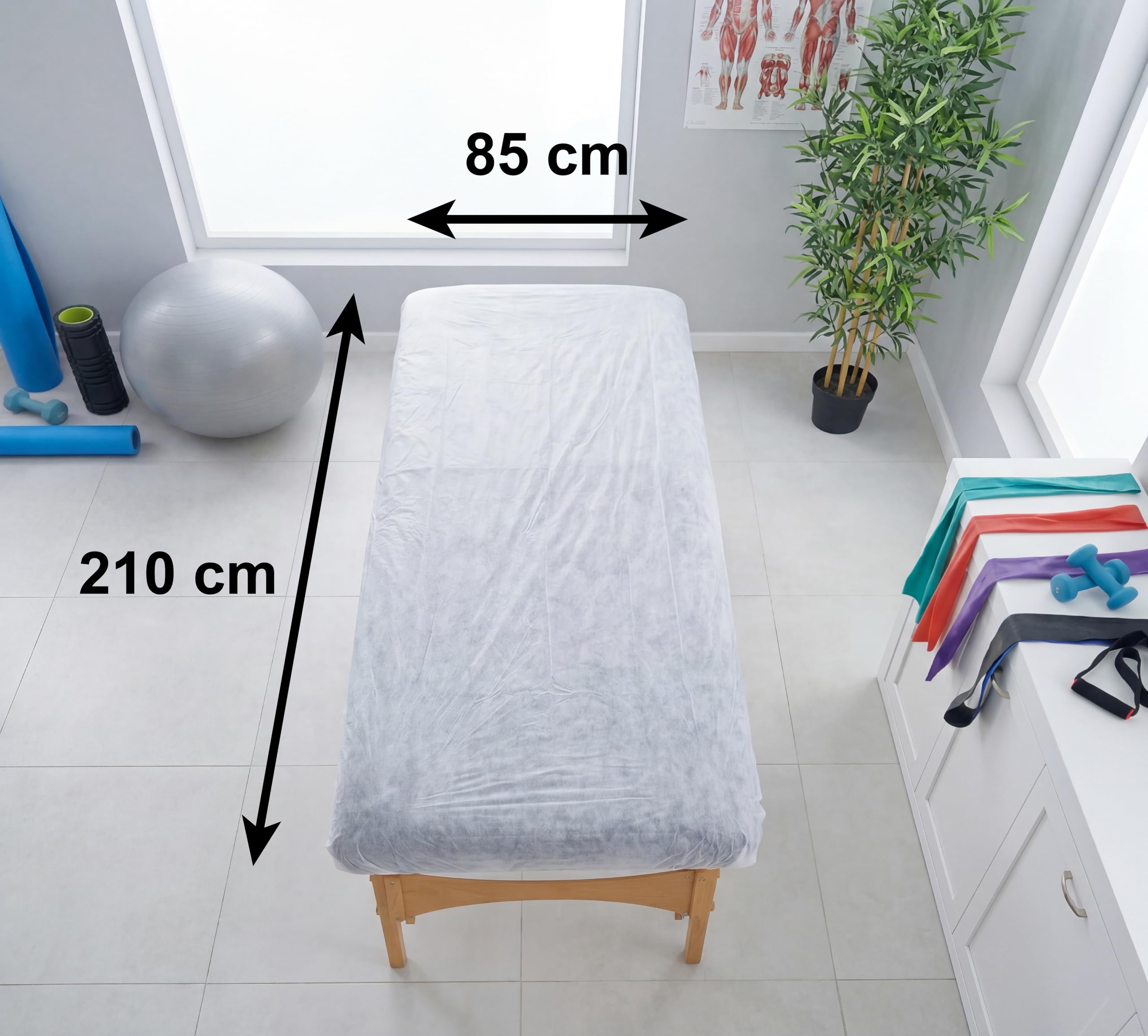 KMINA Copri Lettino Regolabile (10 Unità) 85 x 210 cm Bianco in Tessuto Non Tessuto Idrofobo con Elastico per Lettino da Massaggio Estetica e Tattoo