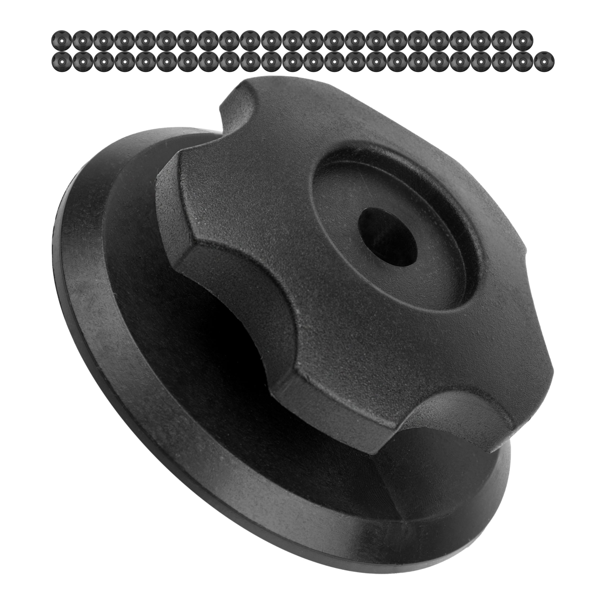 Okrągłe guziki do plandek, 48 szt, w kolorze Czarnym, wykonane z twardego plastiku, okrągłe guziki o Ø 36 x 14 mm do elastycznych pasów siatek i plandek przyczep