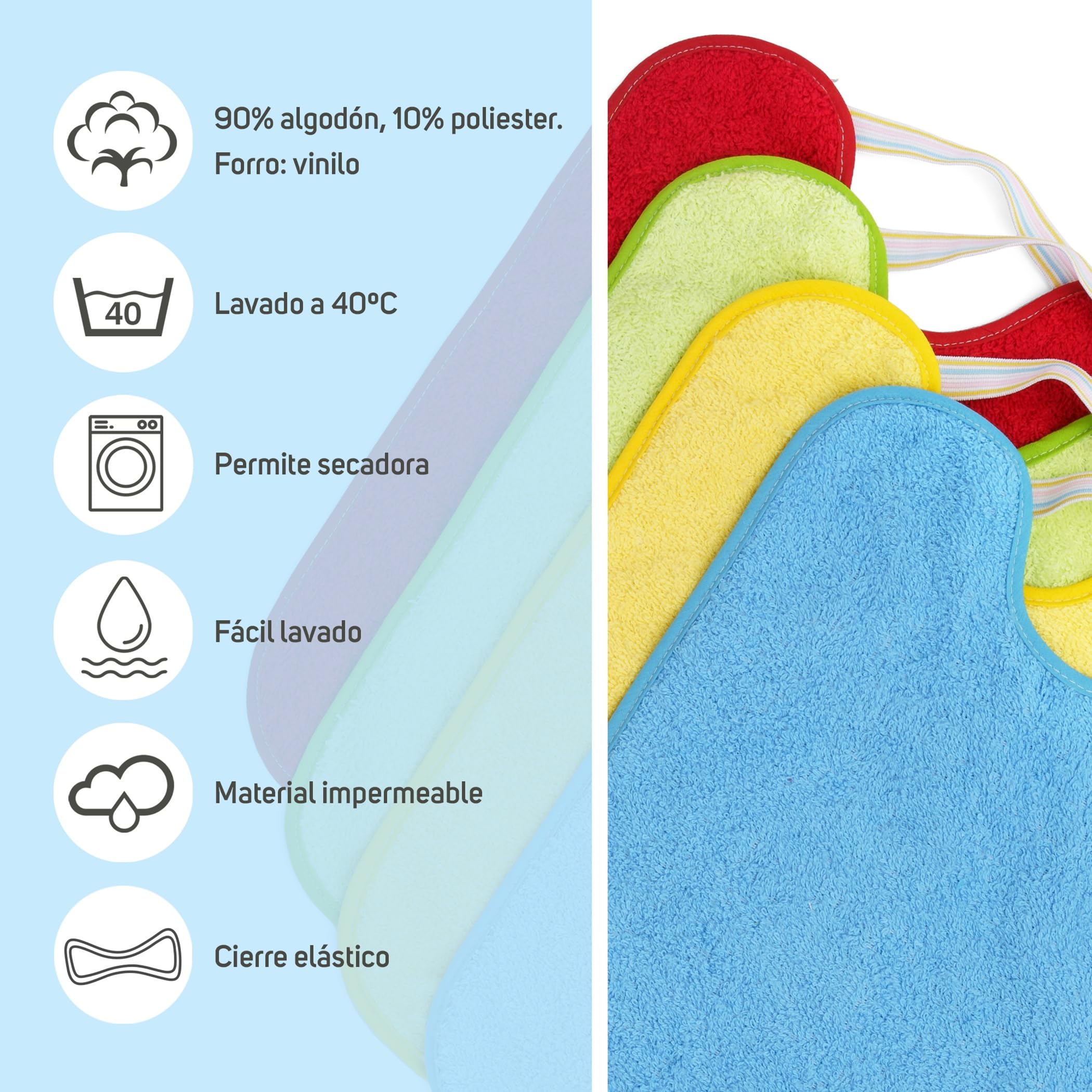 Ti TIN Pack 4 Baberos Bebé Impermeables y Absorbentes - A partir 12 meses - Ideal Guardería con Goma Elástica y Rizo de Algodón Suave