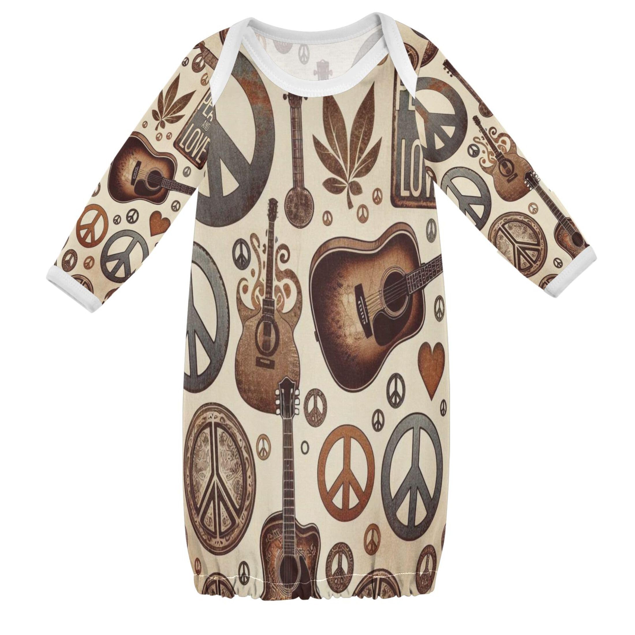 Vozoza Vintage Peace Love Guitar Baby Boy Girl Sleepsuit Cotton Sleeper Gown Newborn Pajamas Nightgowns Infant Clothes 3-6 Months, 1-Pack Multicolor