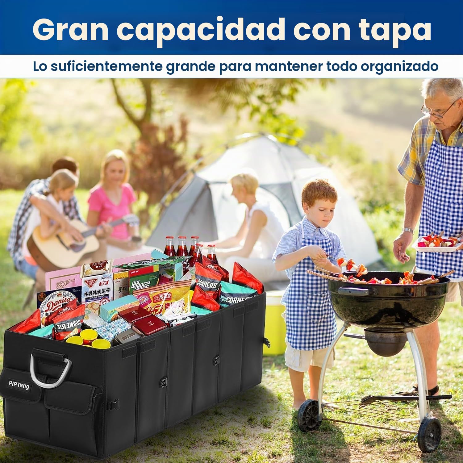 90cm 100L XL Grande Organizador Maletero Coche Grande, Viaje Caja Almacenamiento Organizador Coche,Resistente,Plegable,Multicompartimento, Esenciales Para Coche Negro (XL 35,4X13,8X11,8in)