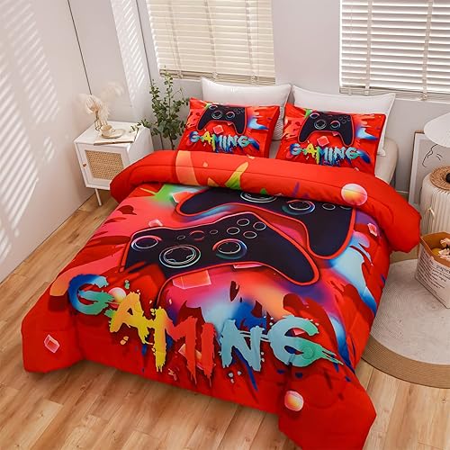 Miniatura 10 de Aimuan Juego de edredón de videojuegos para niños, conjunto de ropa de cama para niños, consola de videojuegos, botones de acción, novedoso y