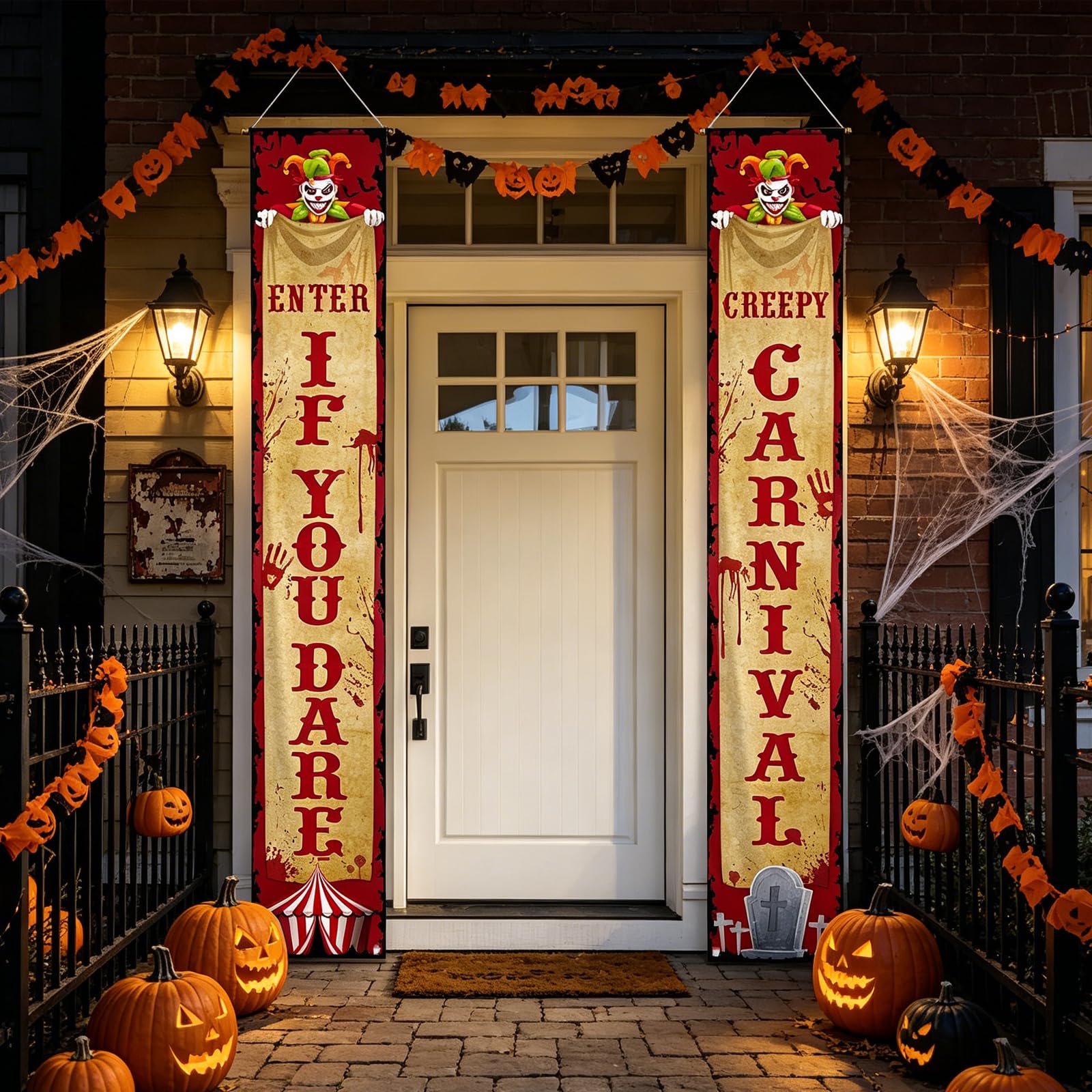Halloween Decorations Evil Circus Porch Banner 180x90cm Scary Clown Set2pcs