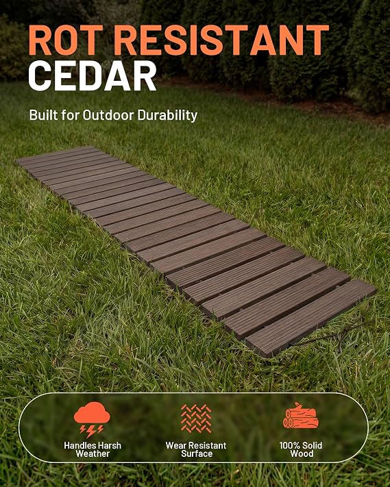 8' Wooden Garden Pathway, Outdoor Roll Out Straight Walkway Patio Path, Weather-Resistant Walkway with Non-Slip Surface for Garden, Backyard, Beach, Wedding Party Pathways(Brown, 8ft)