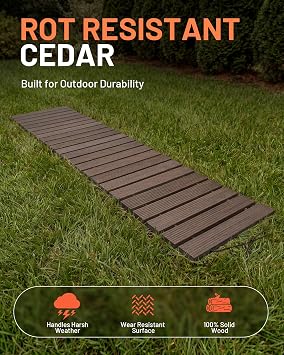 8' Wooden Garden Pathway, Outdoor Roll Out Straight Walkway Patio Path, Weather-Resistant Walkway with Non-Slip Surface for Garden, Backyard, Beach, Wedding Party Pathways(Brown, 8ft)