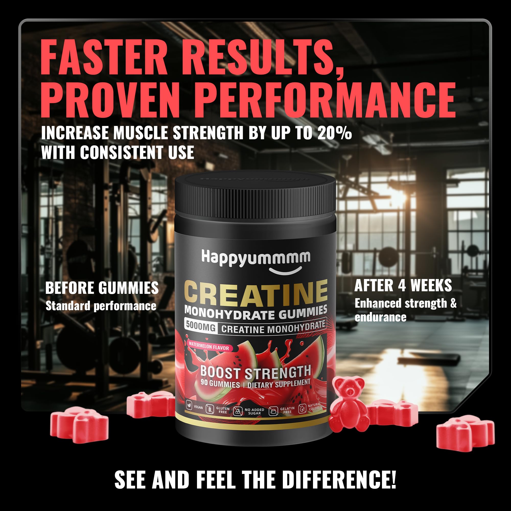 Creatine Monohydrate Gummies, NSF Certified, 5g Dose for Men & Women to Support Muscle, Strength, Recovery, Cognitive Health & Memory, Watermelon Flavor, 90 Gummies — Amazon image 6