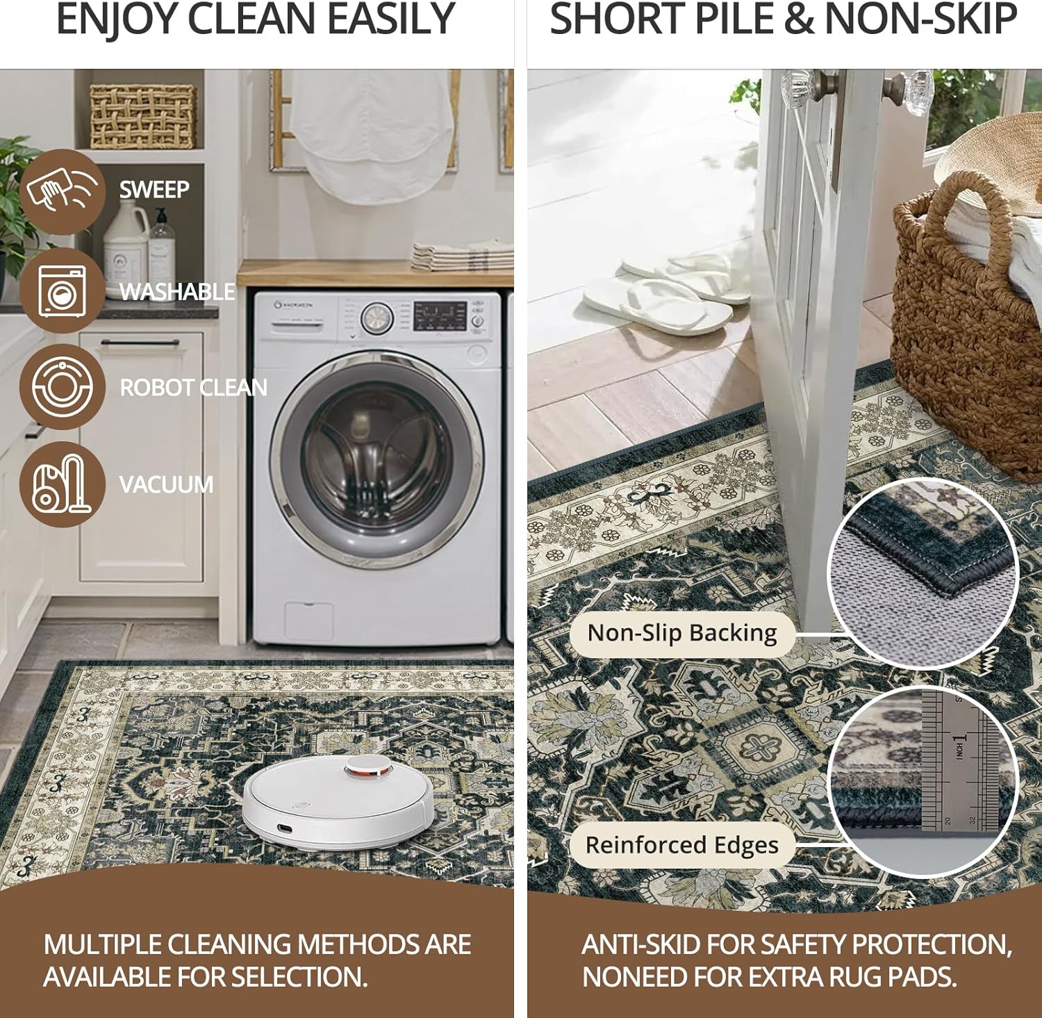 Washable Hallway Runner Rug - 2x6 Kitchen Rug Distressed Low Pile Mats Non Slip Soft Rugs for Dining Room with Rubber Backing Bedroom Runner with Vintage Design (Black 2x6) - Image 6