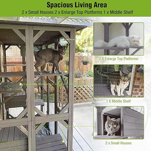 Miniatura 5 de Gutinneen Catio - Casa grande para gatos al aire libre en recinto para gatos para interiores, jaula de condominio con puerta, plataforma y casa