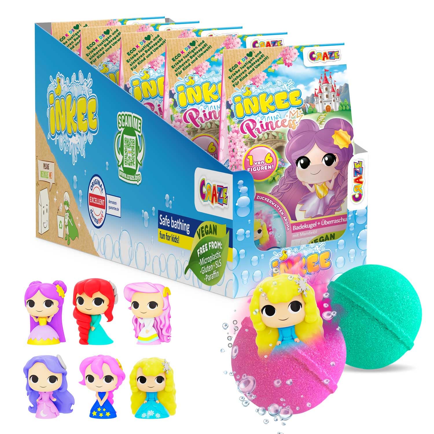 INKEE Surprise Bath Bomb Princess Bundle of 5 – 100 g Each, Surprise Bath Bombs for Kids with Princess Toy Inside – Bath Fizzers Set, Girls Bath Fun