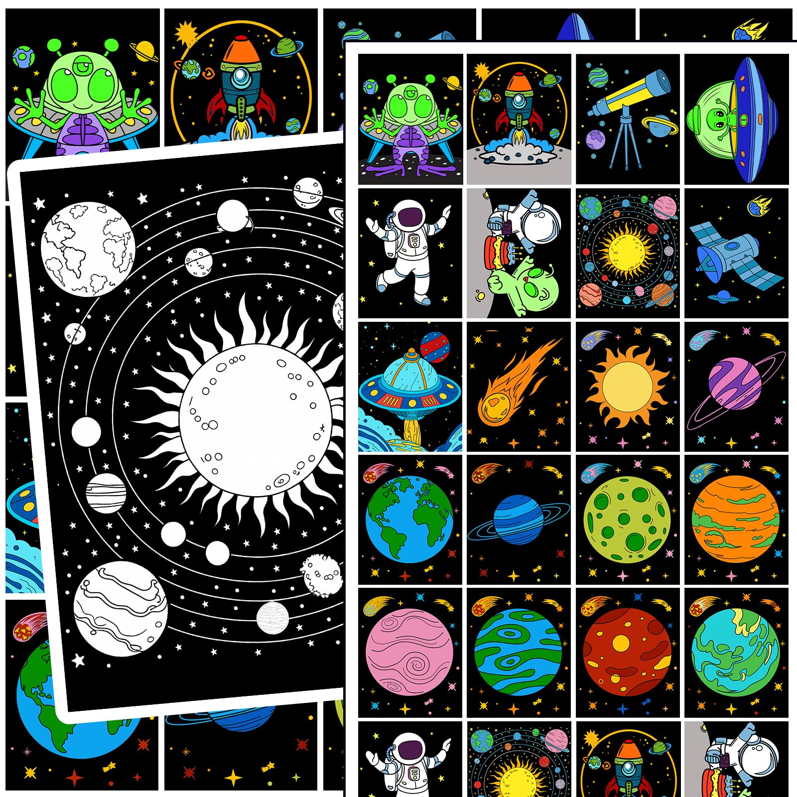QICI 20pcs Space Velvet Coloring Posters DIY Crafts Bulk Fuzzy Velvet Coloring Posters Space Party Gifts Astronaut Party Decorations Gatherings Family Time School Activities