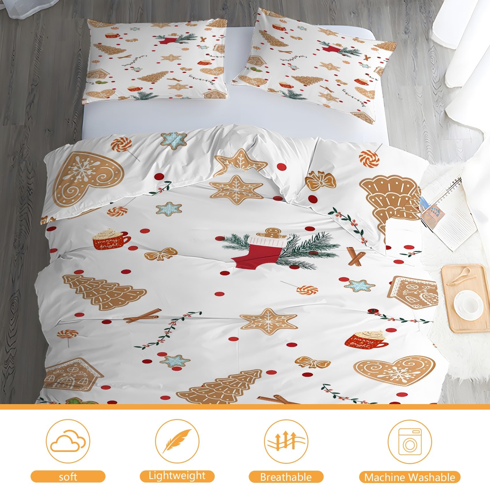 Choinka poszewka na kołdrę w rozmiarze king size, zestaw pościeli z mikrofibry z zamkiem błyskawicznym, miękka, przytulna poszewka na kołdrę 230 x 220 cm + 2 poszewki na poduszkę 50 x 75 cm