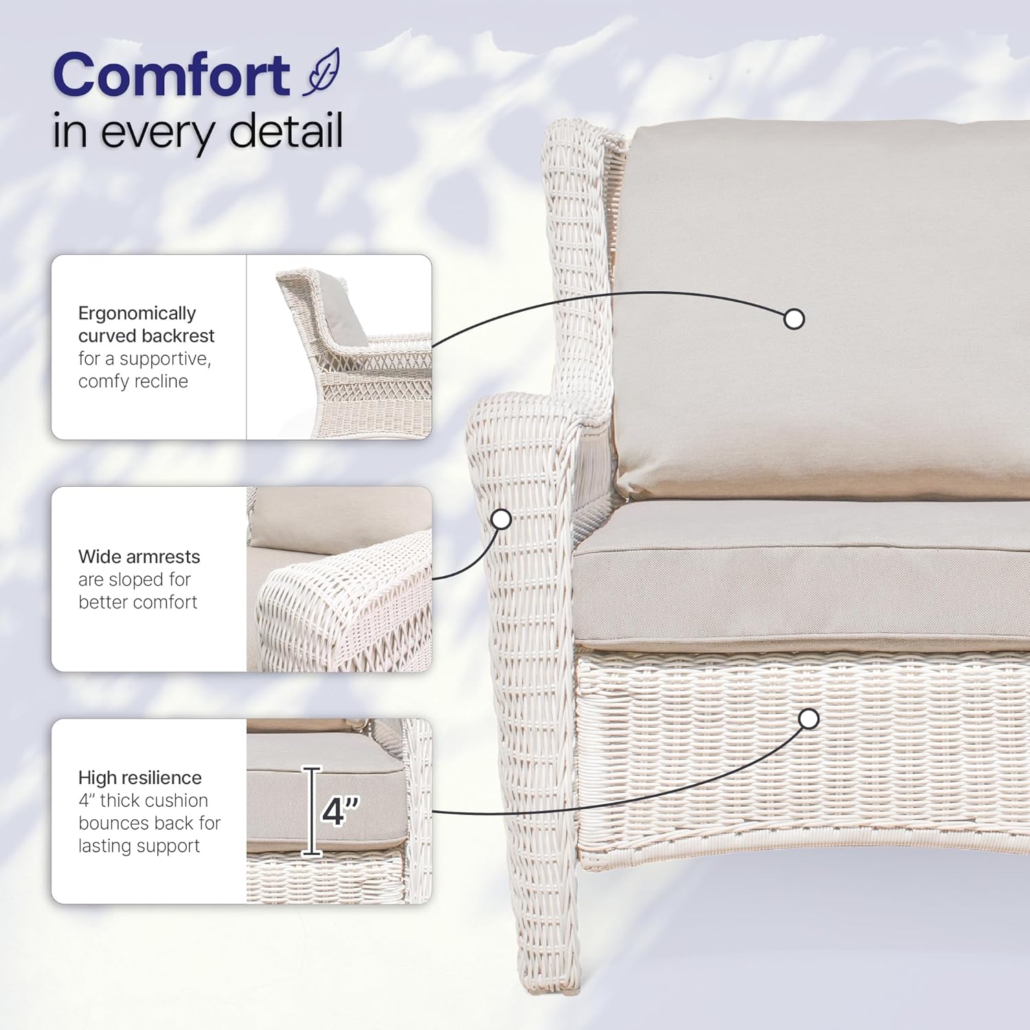 Park Meadow Outdoor Wicker Club Chair, All-Weather HDPE Patio Dining Chair with 4” Taupe Beige Cushions