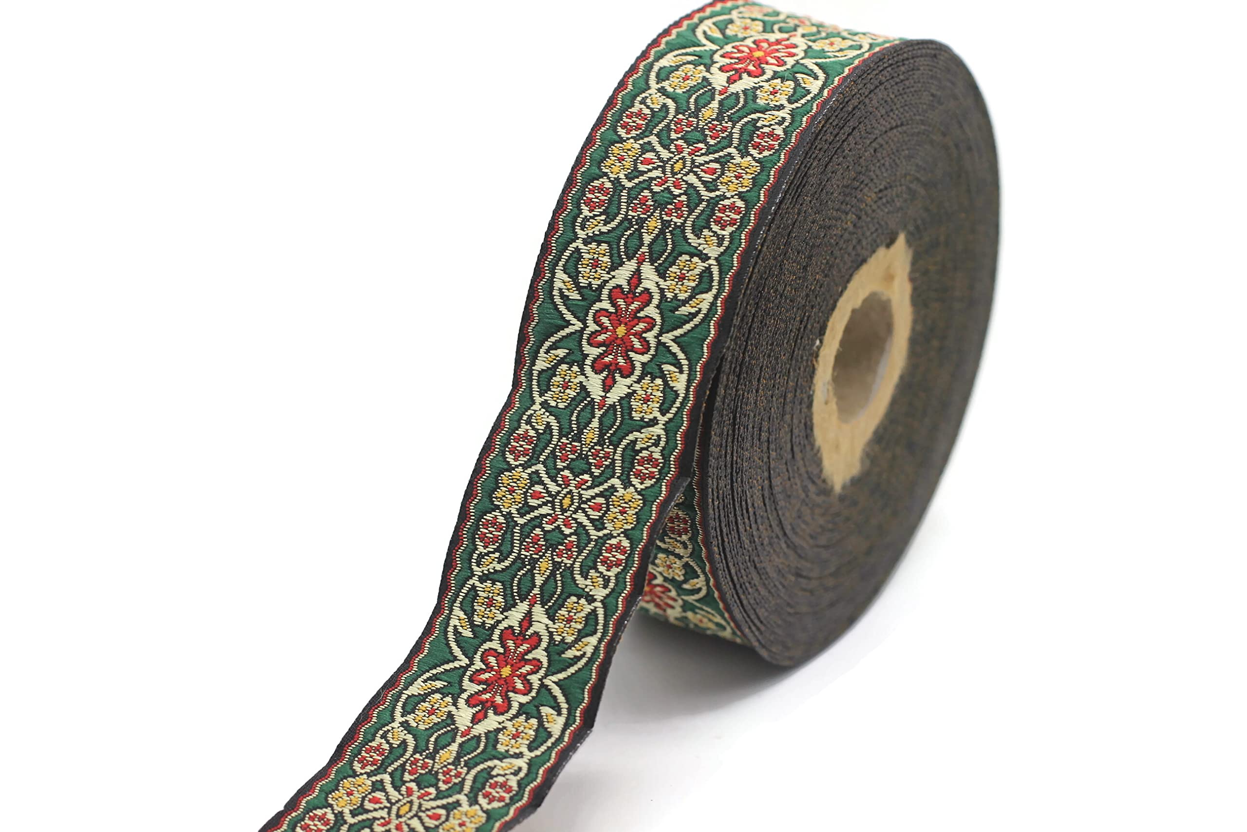 11 Yard Spool 1.37 inch Wide Red and Green Yuzen Jacquard Ribbon