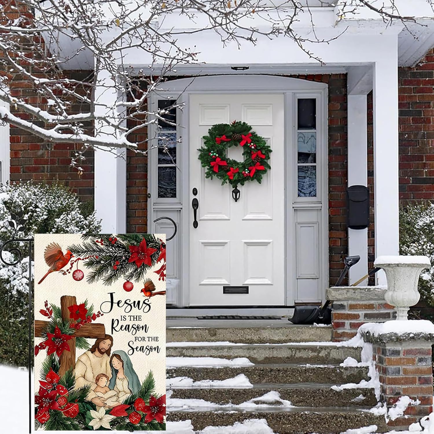 Jesus Is The Reason For The Season Garden Flag 12 x 18 Inch Christmas Nativity Garden Flag Winter Yard Flag Farmhouse Outdoor Decor - Image 6