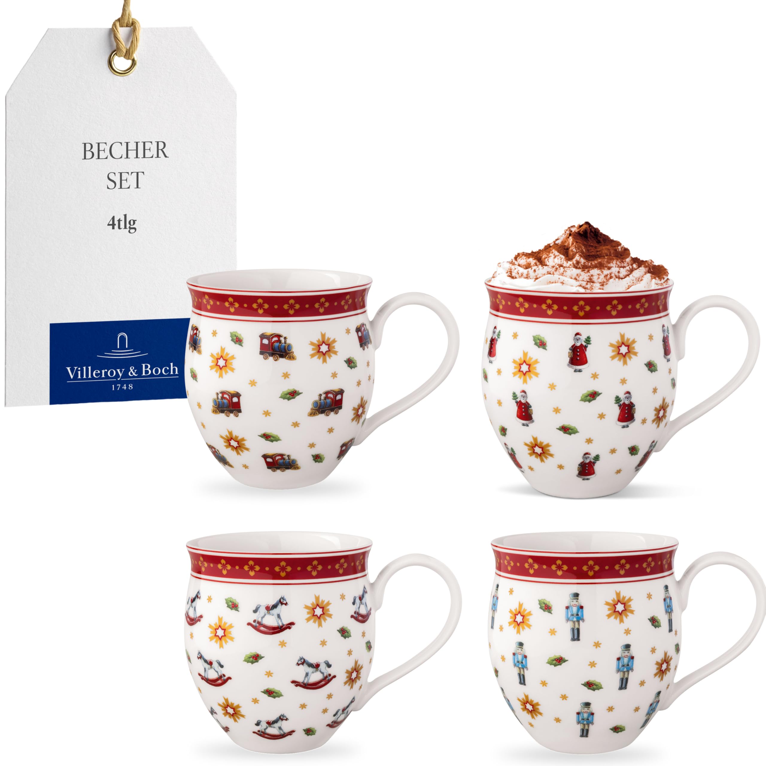 Villeroy & Boch - Toy's Delight Jubiläums-Becher Set 4 Teilig Bunt, Weihnachten, Becher Set für 4 Personen, Kaffeebecher, Kaffeetassen, Weihnachtsmotiv, Weihnachtsgeschirr, Premium Porzellan