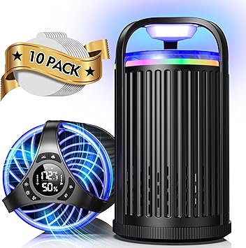 Fly Trap Indoor - Fruit Fly Traps for Indoors, Gnat Traps for House Indoor with 3-in-1 Multi-Insect Catching + UV&Blue Light + Fan Suction, Ideal for Garage/Kitchen/Patio/Plant Pots, 10 Refills, Black