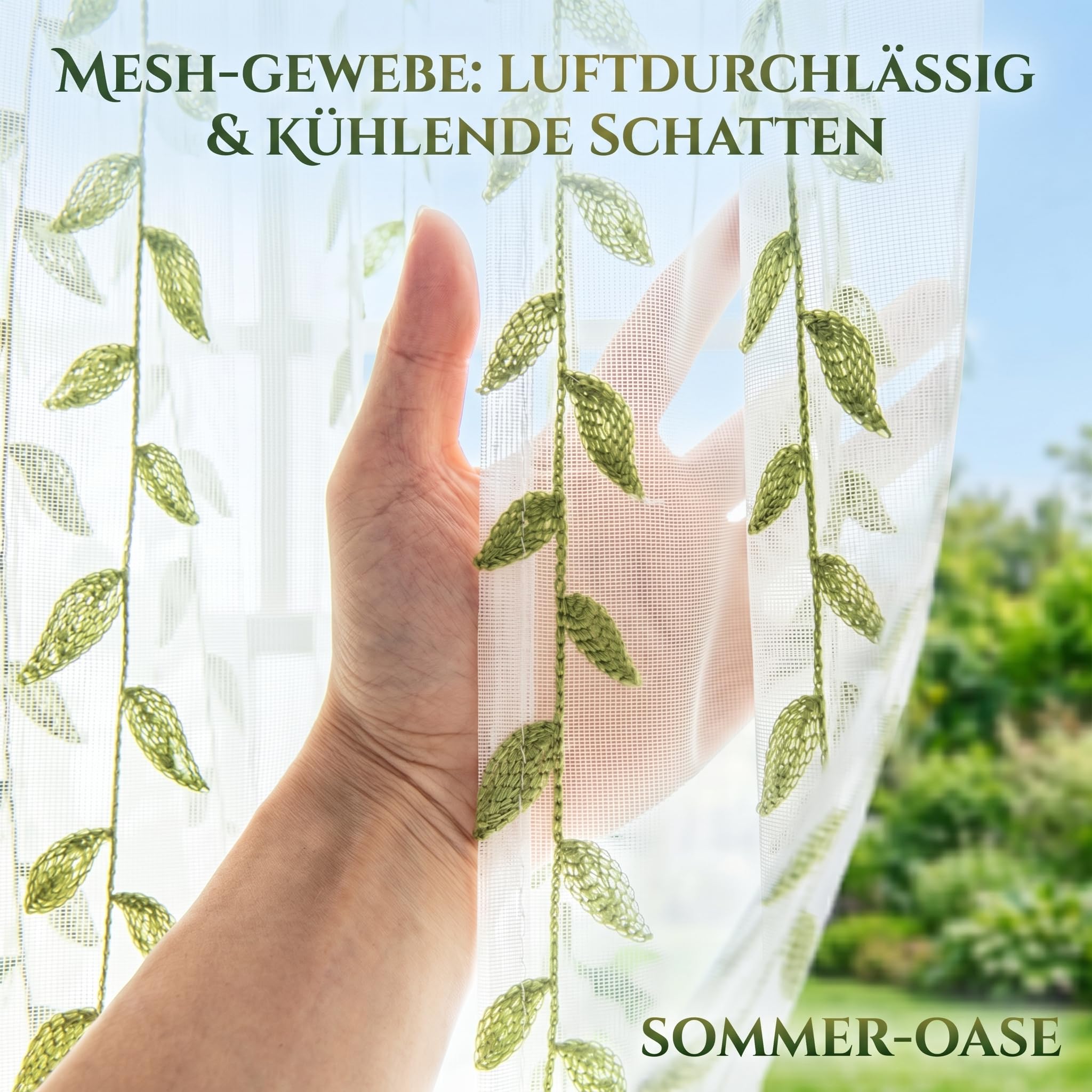Rosnek 2er Set Outdoor Vorhang Pavillon Gardinen mit Blumenstickerei, Moskitonetz Pavillon & Insektenschutz, Hochdichtes, Netzgewebe Mückenschutz für Terrasse Balkon Garten, H 245 x B 140 cm