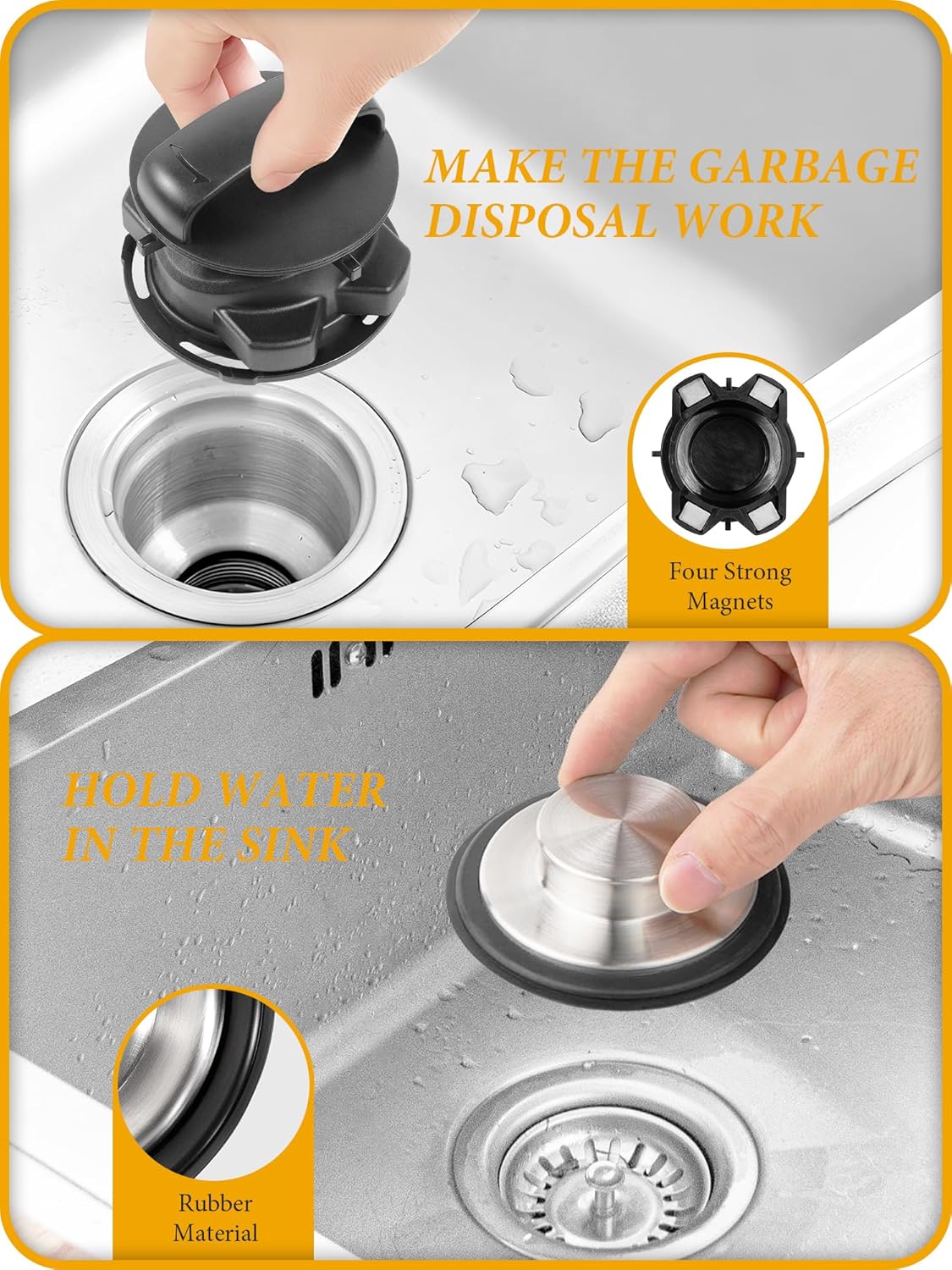 75257 ABS Garbage Disposal Magnetic Stopper and Stainless Steel Kitchen Sink Stopper with Rubber Seal Ring (STP-SS), Compatible with InSinkErator Garbage Disposals and Kitchen Sinks, Black and Silver