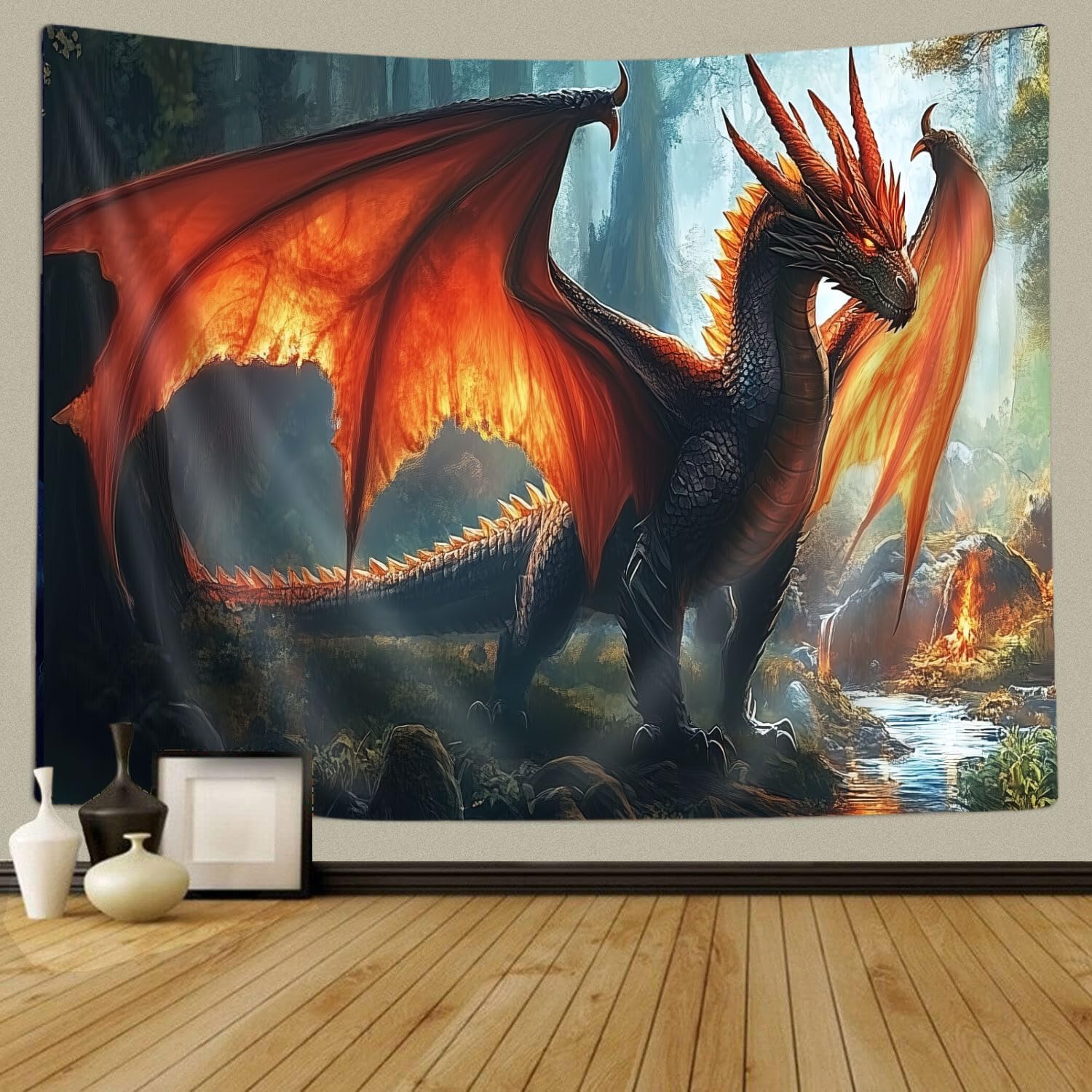 Jipusai Medieval Dragon Tapestry, 60x40in Wall Art for Bedroom, Living Room, Office Decor