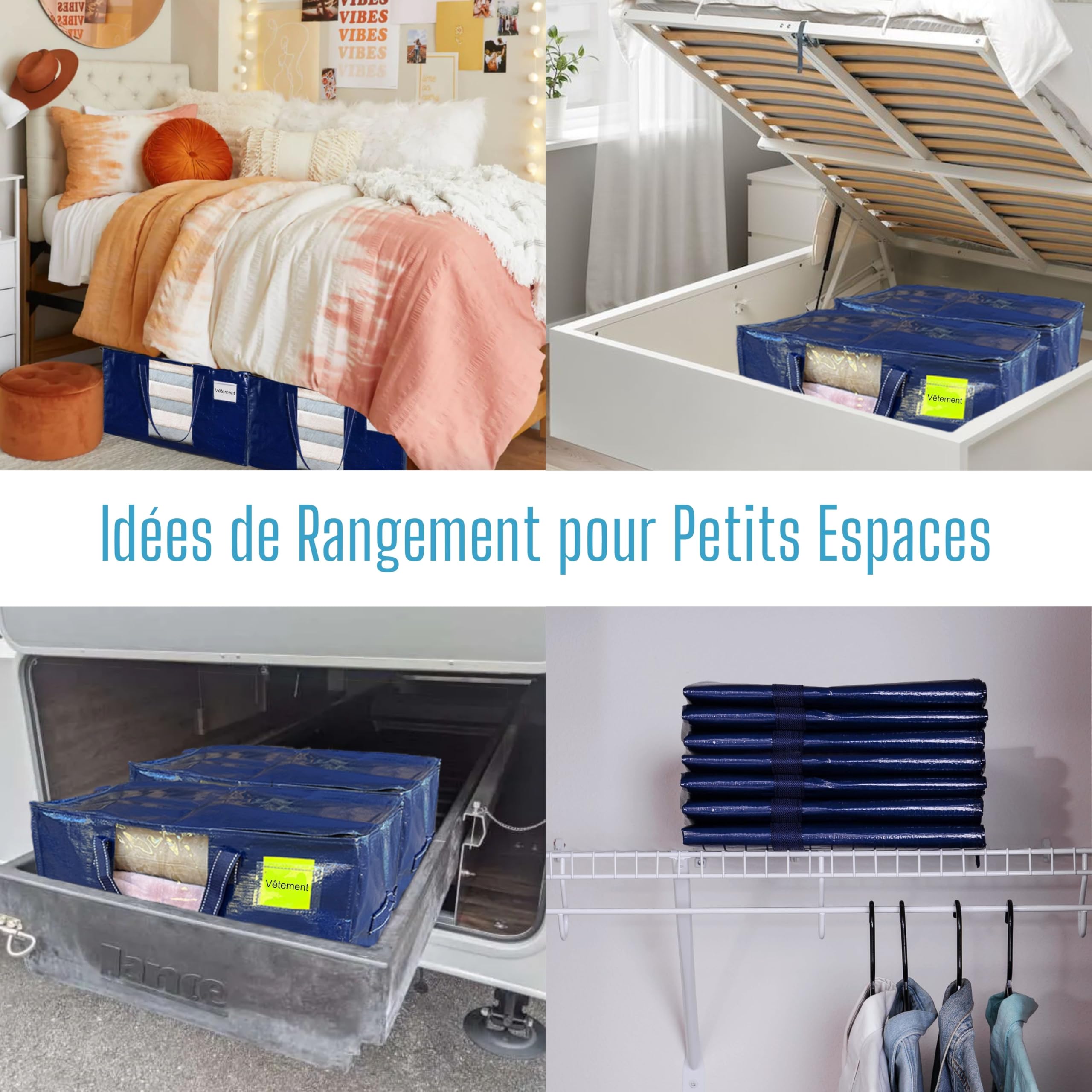 Lot De 4 Sacs De Rangement 100L Gris – Housse Déménagement Couette Vêtements, Charge Max 20 Kg, Solide Et Polyvalent