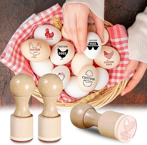 Miniatura 1 de Sellos de huevos personalizados para huevos frescos, sello personalizado de huevo de pato de pollo con diseños únicos, nombre personalizado, fecha