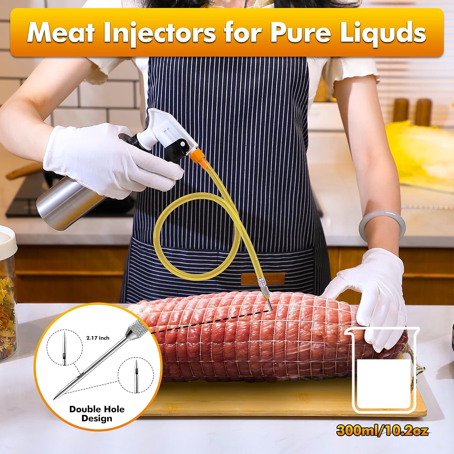 2 in 1 BBQ Spray Bottle for Smoking & Meat Injector, 10oz Leak Proof Smoker Spray Bottle with Fine Mist & Adjustable Nozzle, Dishwasher Safe Marinade Injector for Turkey, Brisket, BBQ