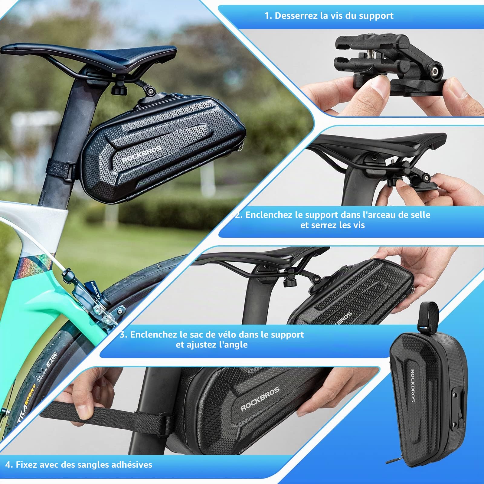 ROCKBROS Sacoche de Selle Vélo Pochette VTT Rigide de Rangement Arrière de Vélo Trottinette BMX 1,8L