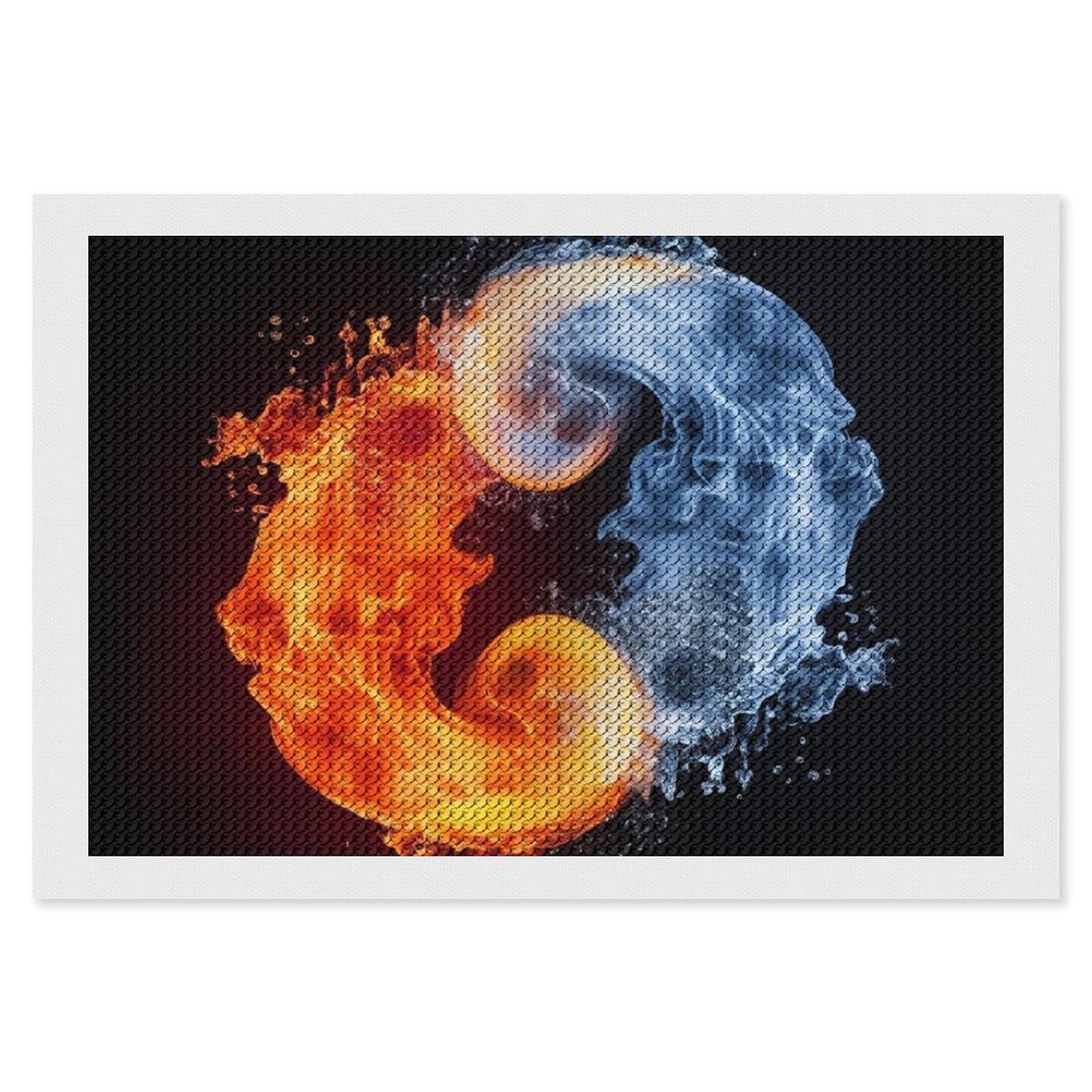 Yin Yang Fire Water Diamond Art Kits for Adults, DIY 5D Diamonds Painting Kits for Beginner, Round Full Drill Diamond Dots Painting, 8"x12" Diamonds Pictures Gem Art and Crafts Wall Decor