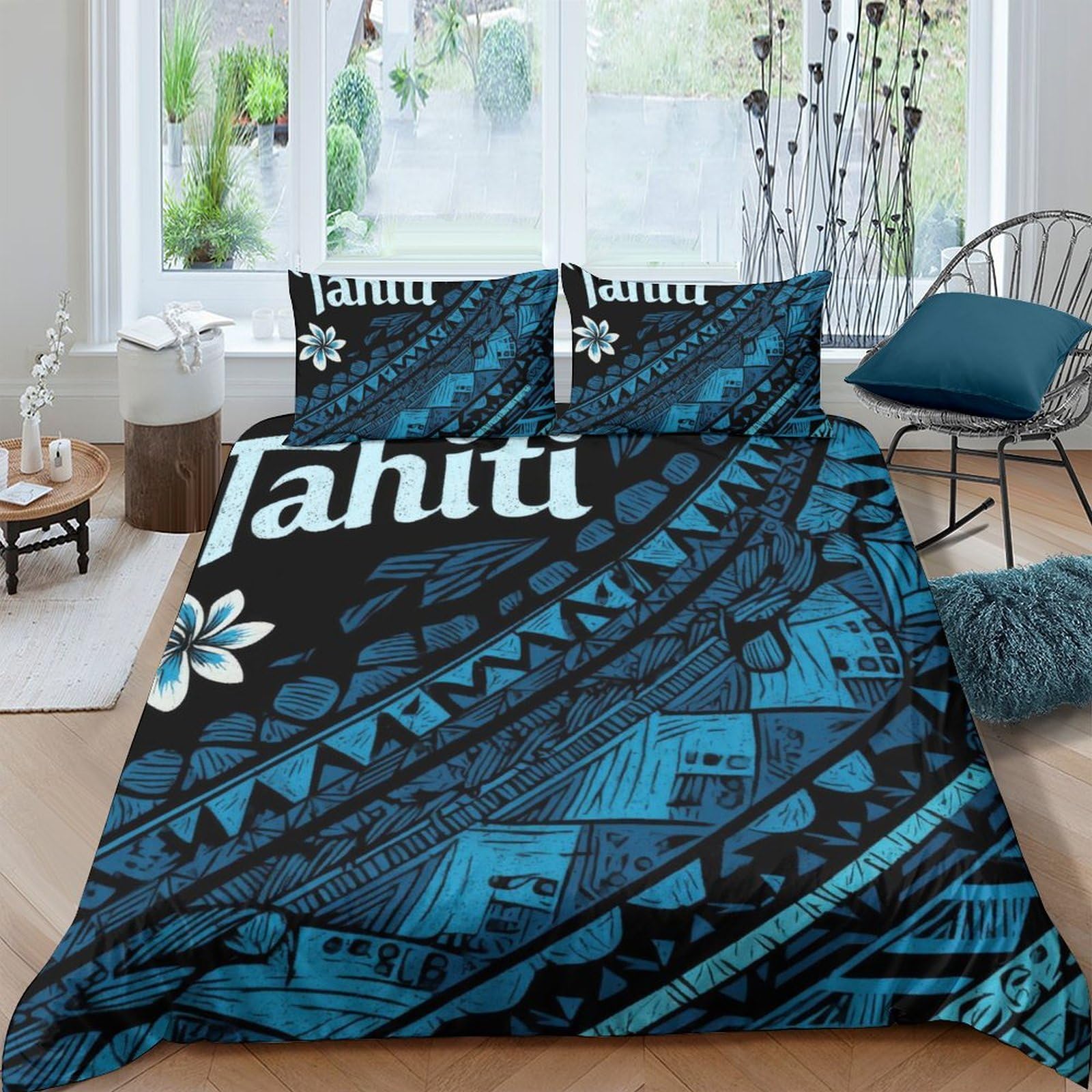 Ctjqhvkz Style-9 3D Printed Tahiti Tribal Blue Fitted Sheet Microfiber Soft Anti-Slip Bed Cover Bedroom Decor Adult Teen Dorm Mattress Protection Single（135X200cm）