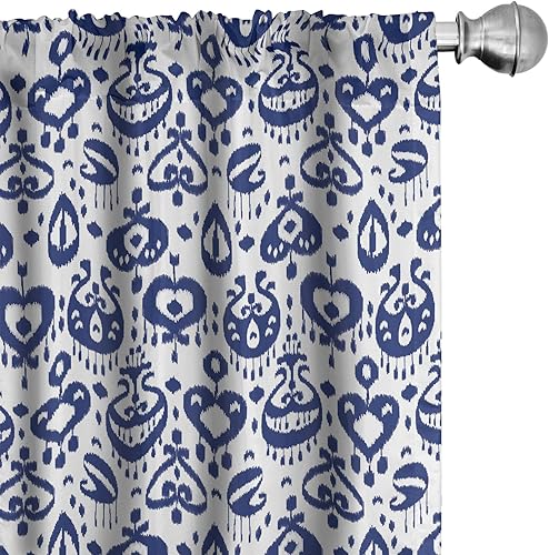 Miniatura 1 de Ambesonne Cortinas de ventana azul marino, patrón tradicional Ikat estilo retro, composición inspirada en damasco, decoración ligera, juego de 2