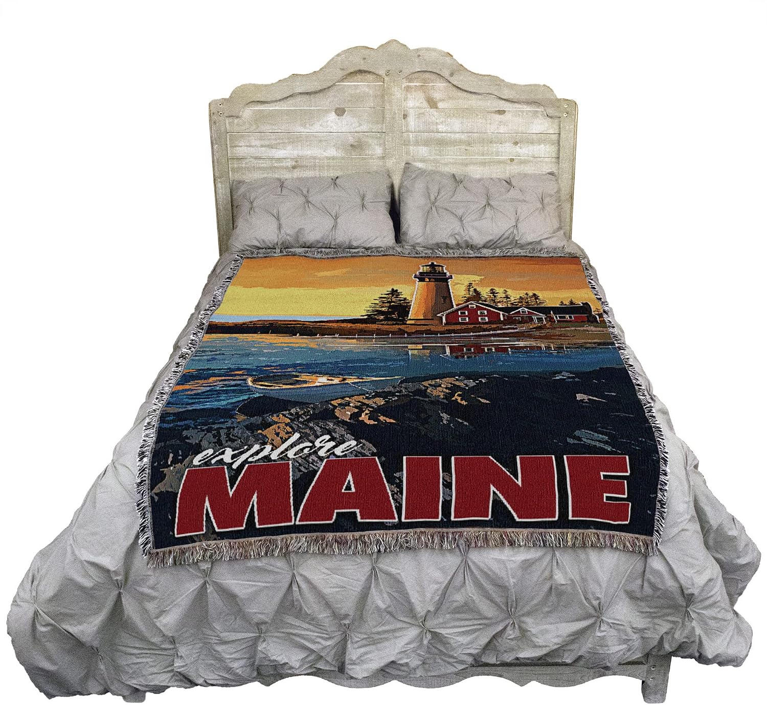 Pure Country Weavers Maine Poster Blanket by David Owens - Gift Tapestry Throw Woven from Cotton - Made in the USA (72x54)
