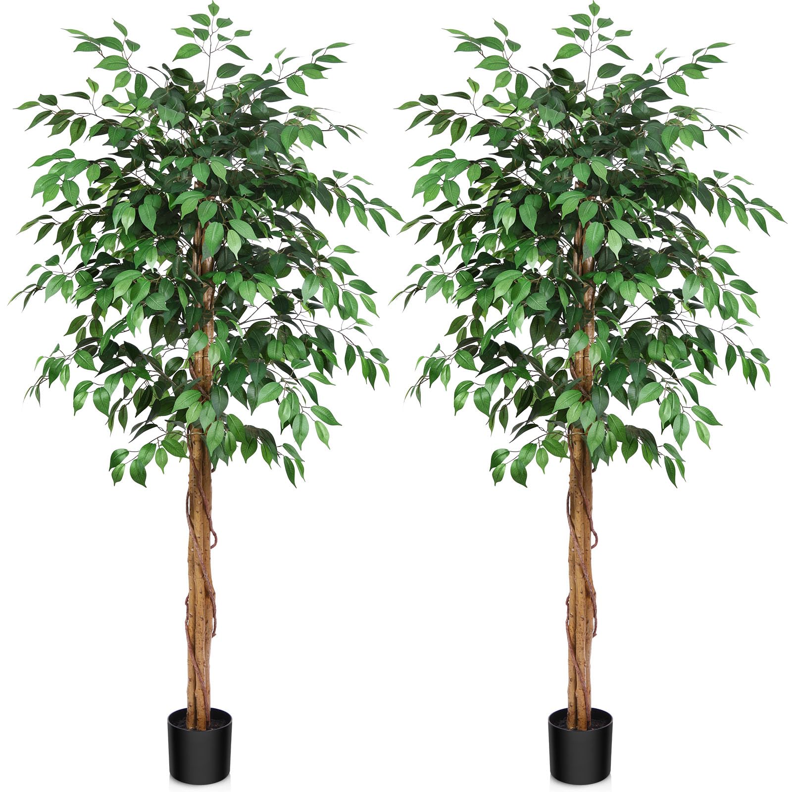 SOGUYI 6ft Ficus Artificial Trees with Realistic Leaves and Trunk, Silk