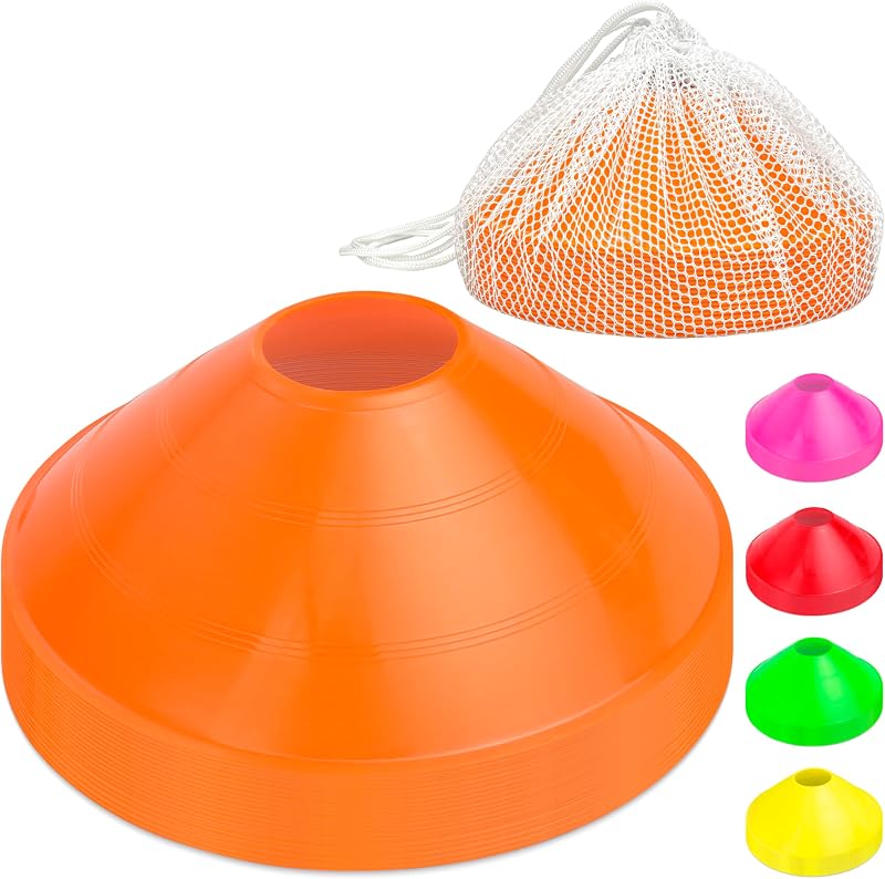 Conos deportivos premium para ejercicios y entrenamiento de agilidad - Paquete de 20 con bolsa - Naranja, verde, rosa, amarillo o rojo