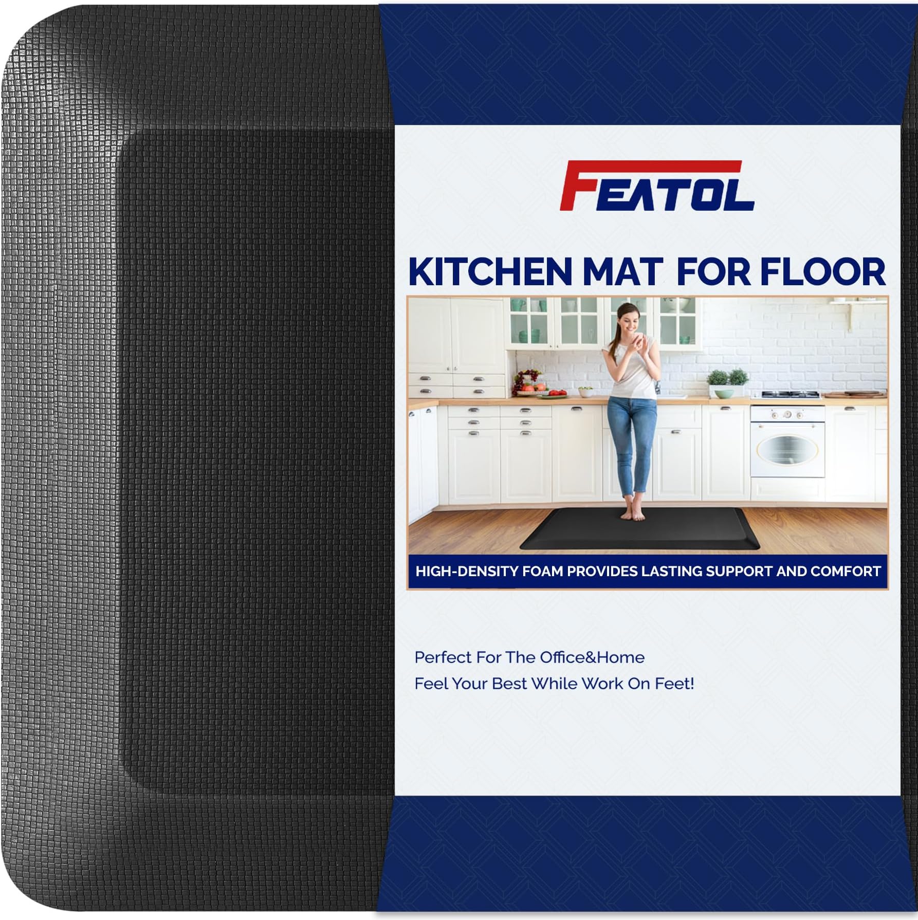 FEATOL Anti Fatigue Mat Kitchen Floor Mat Standing Desk Mat Foam Cushion Anti-Fatigue Mat Comfortable Standing Pad 9/10" Thick (20" x 39", Black)