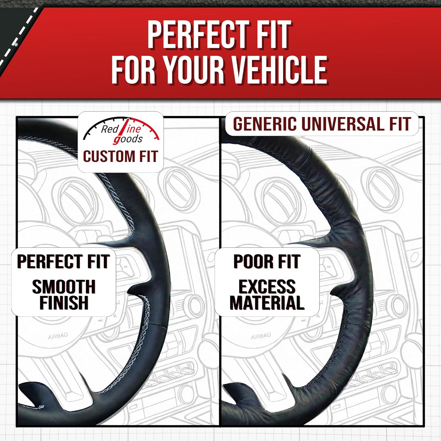 RedlineGoods Steering Wheel Cover - 3-Spoke Compatible with BMW 3-Series 1982-90. Tailor Made - not Universal. Genuine top-Grade Italian Black Perforated Leather with Black Thread