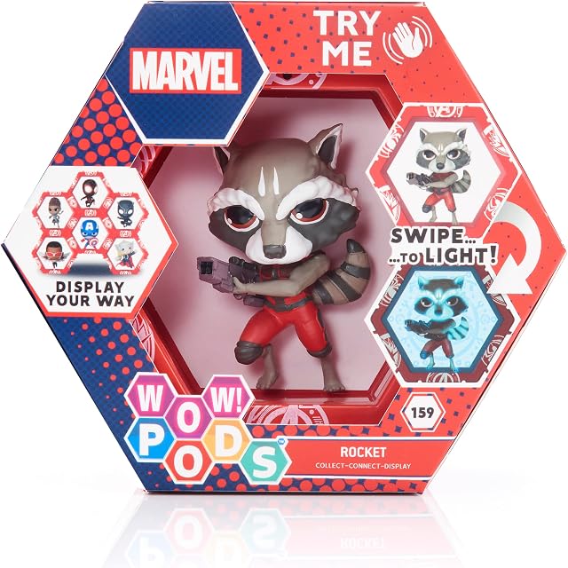 WOW! PODS Guardians Of The Galaxy - Rocket | Superhero Light-Up Bobble-Head Figure | Official Marvel Collectable Toys & Gifts