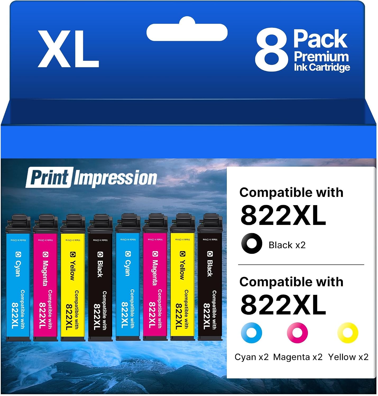 Remanufactured Replacement for Epson 822 Ink Cartridges Combo Pack