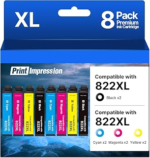Remanufactured Replacement for Epson 822XL Ink Cartridges for Epson 822 Ink Cartridges Combo Pack Work for Workforce Pro WF-3820 WF-4820 WF-4830 WF-4833 Printer (8 Pack, Black Cyan Magenta Yellow)