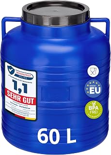 Garronda 60 litros Barril BPA-Libre y Barril para Piensos, Boca Ancha, Depósito de Agua y Contenedor con Tapa para Sauerkraut, Cuba para Lluvia, Salmuera para Carne GD-0087, Azul