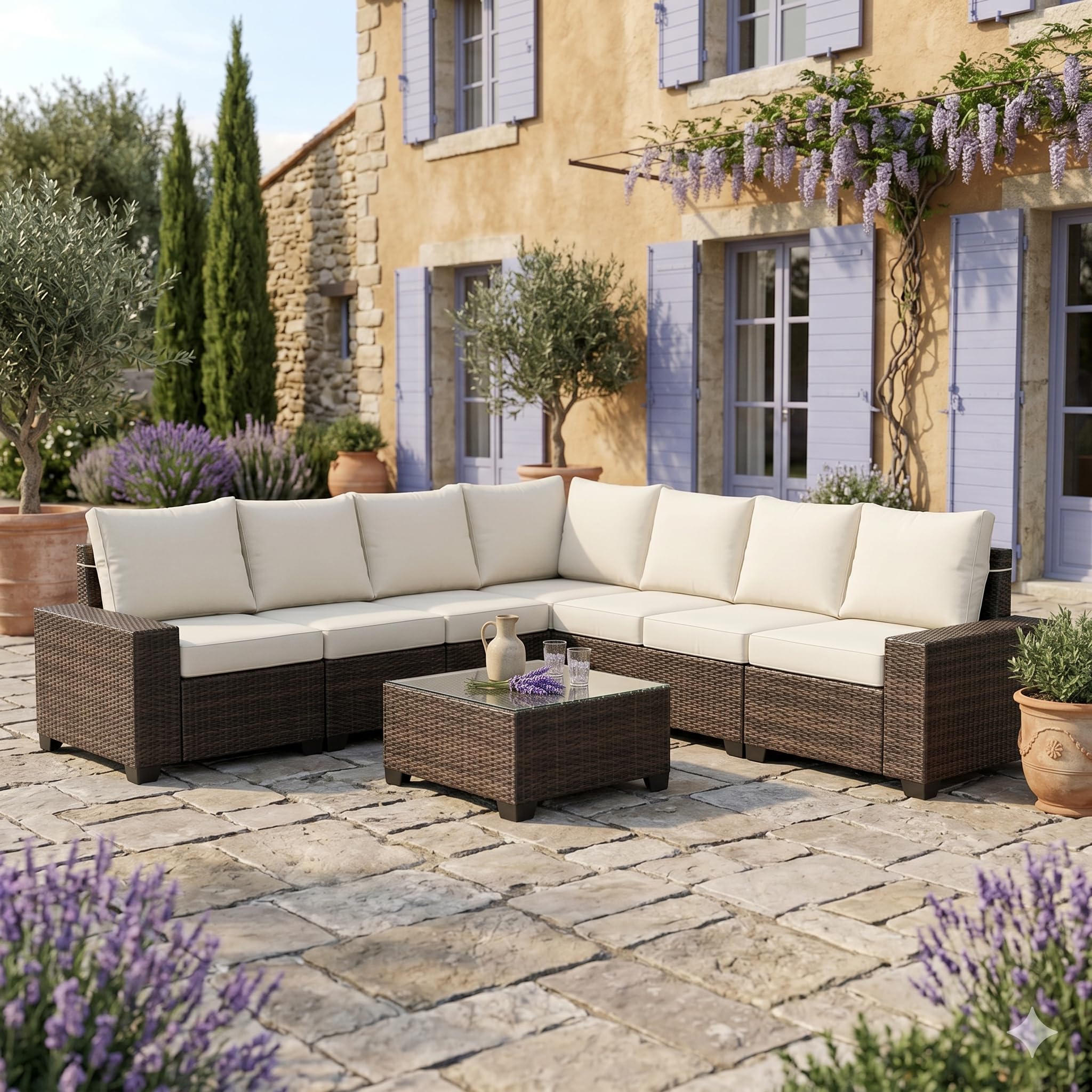 CONCEPT USINE Salon de Jardin d'angle Modulable 7 Places Résine Marron