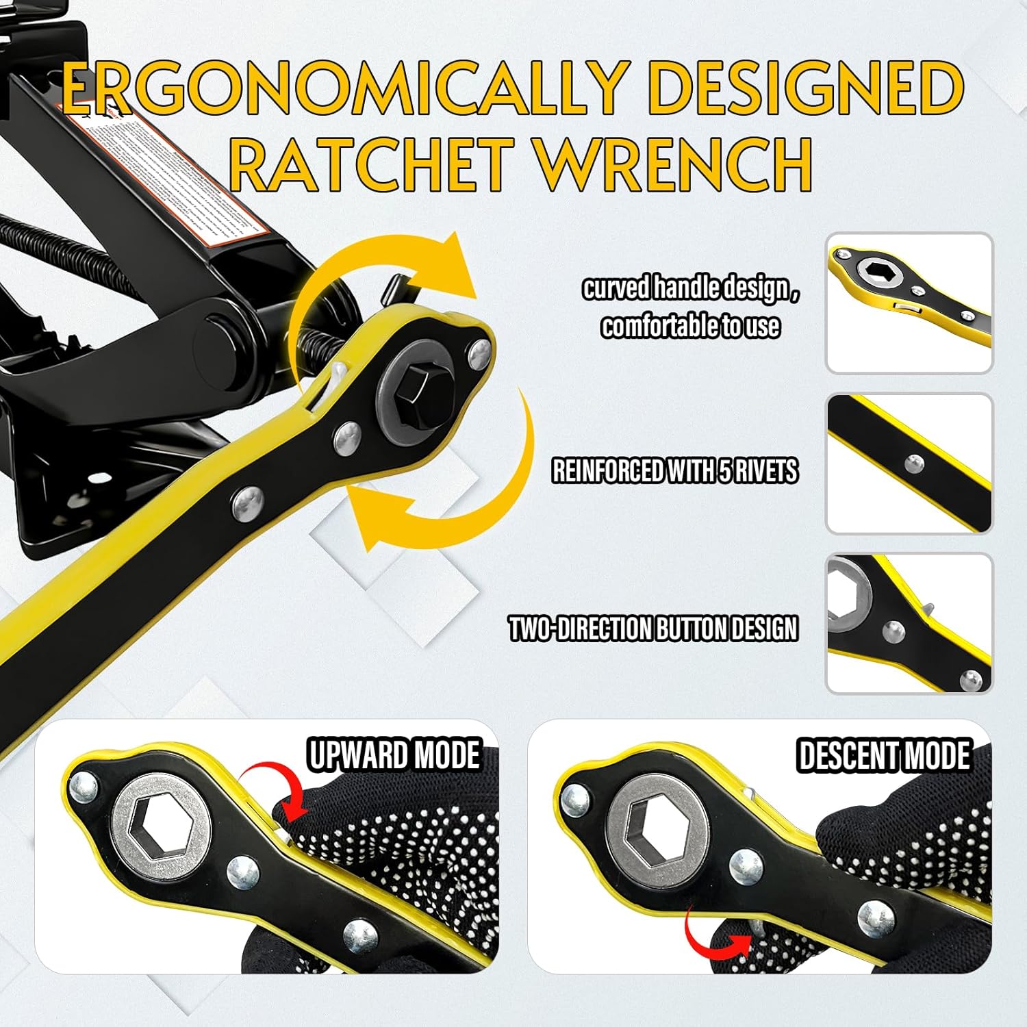 Car Jack, Scissor Jack, Car Jack Kit 3 Ton (6614 lbs), Emergency Tire Kit with Lug Wrench,Suitable for Sedan, Coupe, SUV, MPV and Most Vehicle