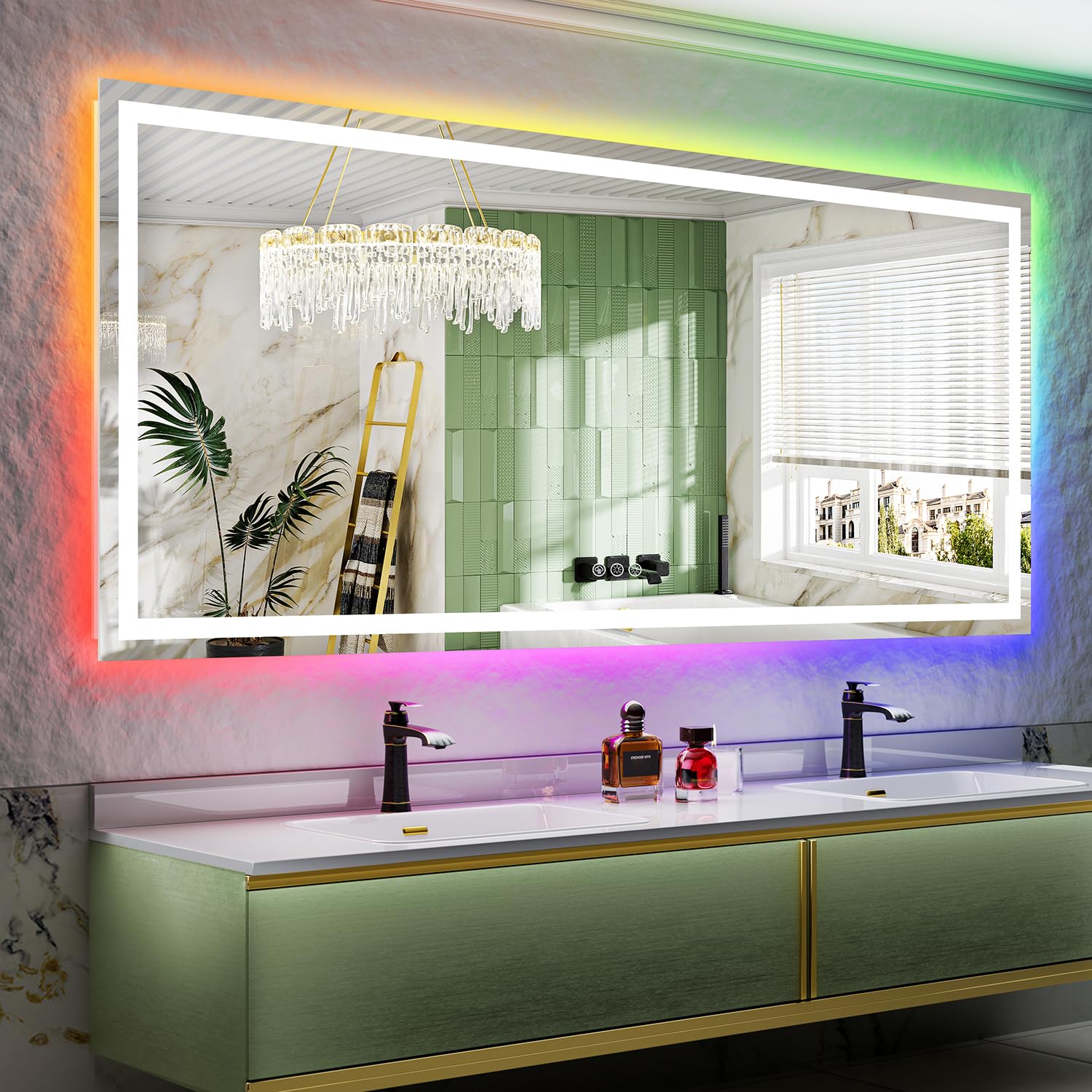 88x38 LED Bathroom Mirror with Lights, RGB Backlit Lighted Mirror