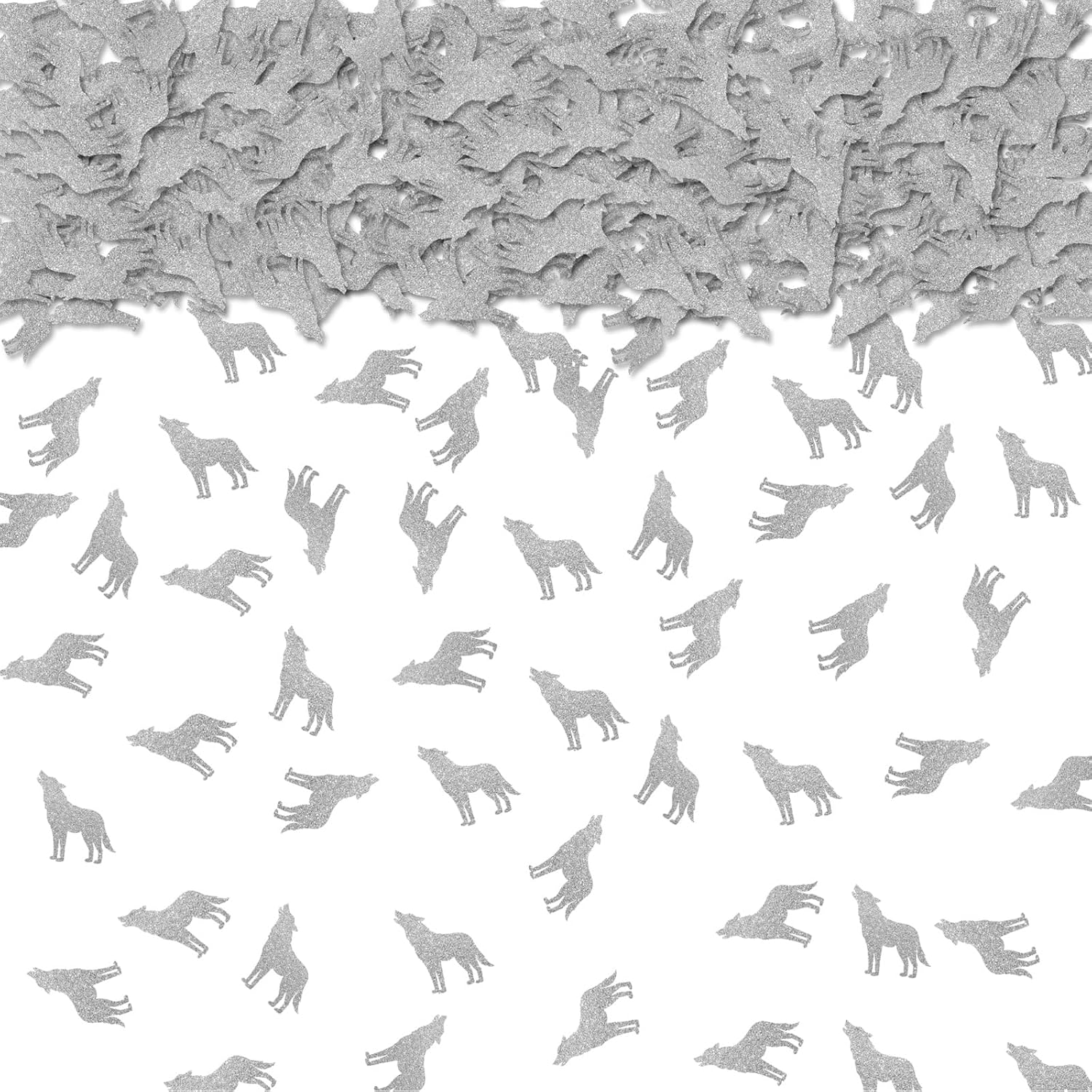 100pcs Wolf Confetti, Silver Glitter Wolf Birthday Table Confetti, Woodland Animal Cut Outs for Baby Shower/Wild Animal Themed Party Table Decoration