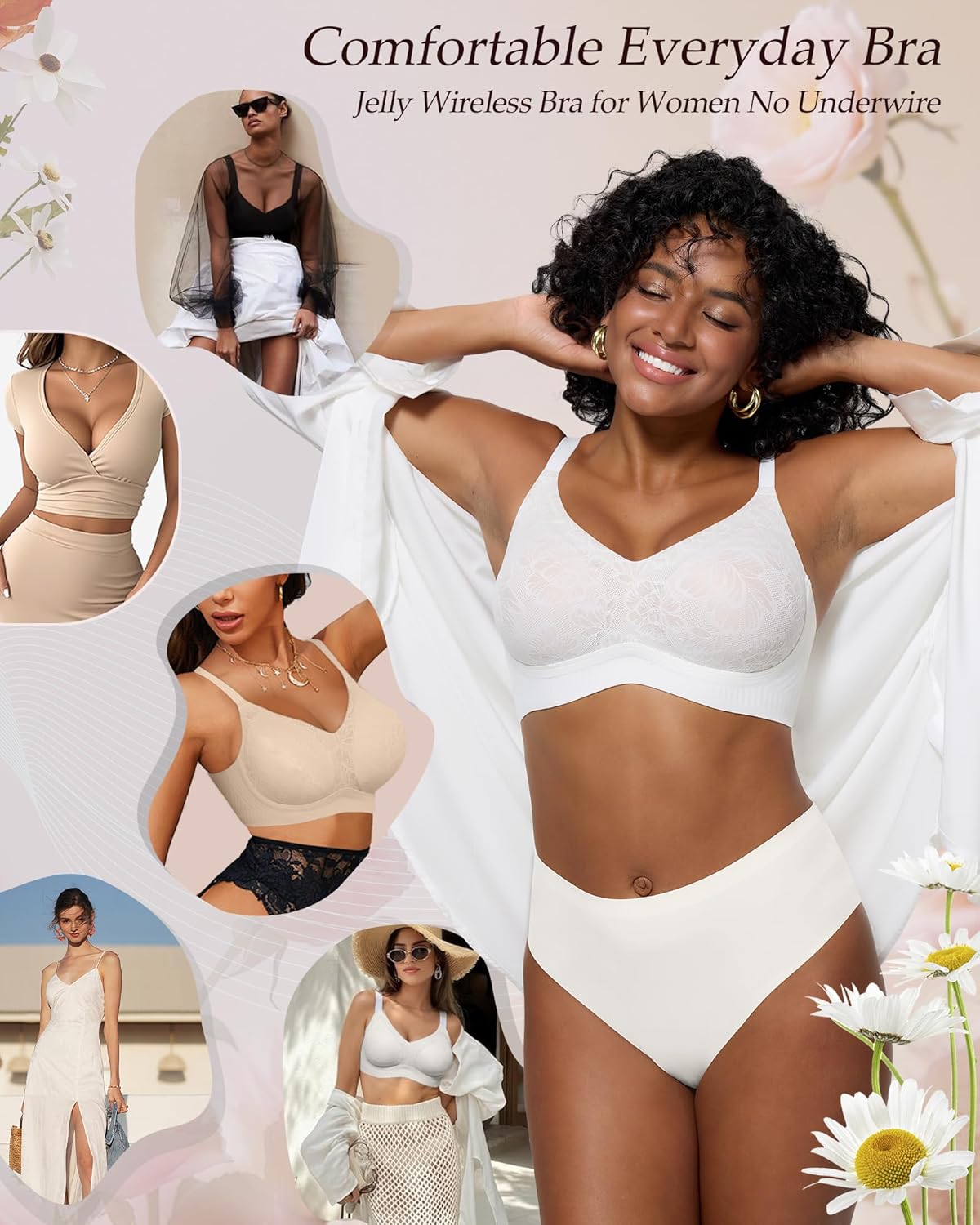 HORISUN Lace Jelly Bras for Women No Underwire Seamless Wireless V Neck Push Up No Wire Full Coverage Bralettes - Image 6