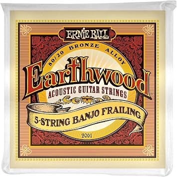Ernie Ball Earthwood 5-String Frailing 80/20 Bronze Banjo Strings, 10-24 Gauge P02061