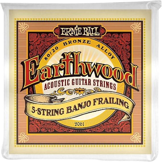 Ernie Ball P02061 Earthwood 5-String Banjo Frailing Loop End 80/20 Bronze Acoustic Guitar Strings, 10-24 Gauge